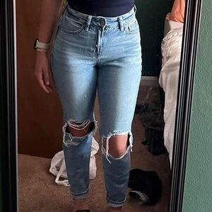 American Eagle Outfitters Light Blue Distressed Mom Jeans